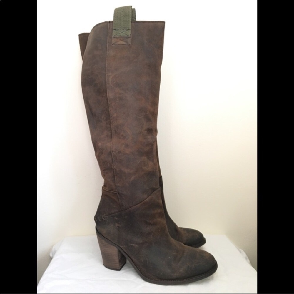 Free People Brown Slouchy Leather Heeled Boots - Picture 4 of 10